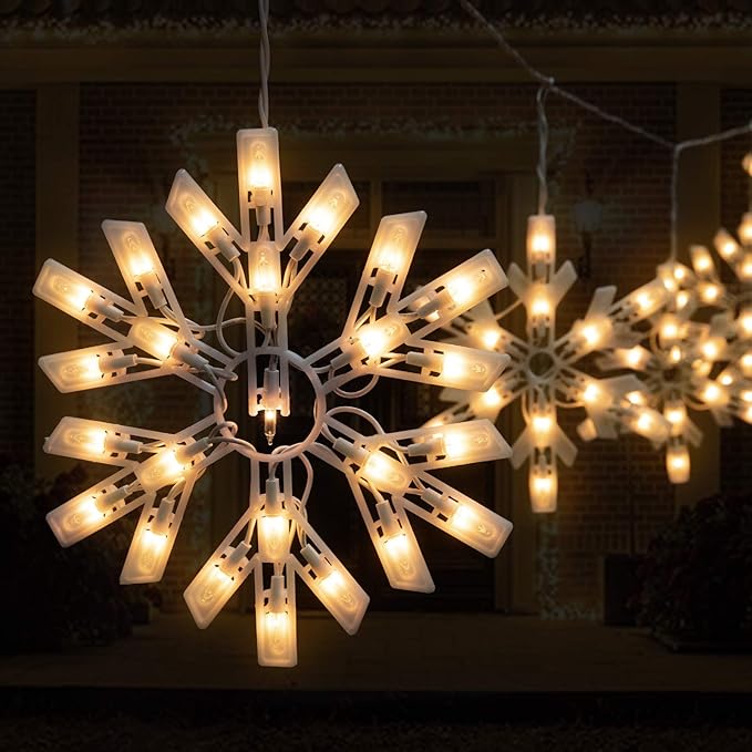 Snowflake Christmas String Lights with 6 Drops - 9ft 100 Mini Bulb Icicle Lights with Hooks Plug-in Connectable Hanging Lights for Christmas Home Indoor Outdoor Party Wedding Holiday Décor (1 Pack)