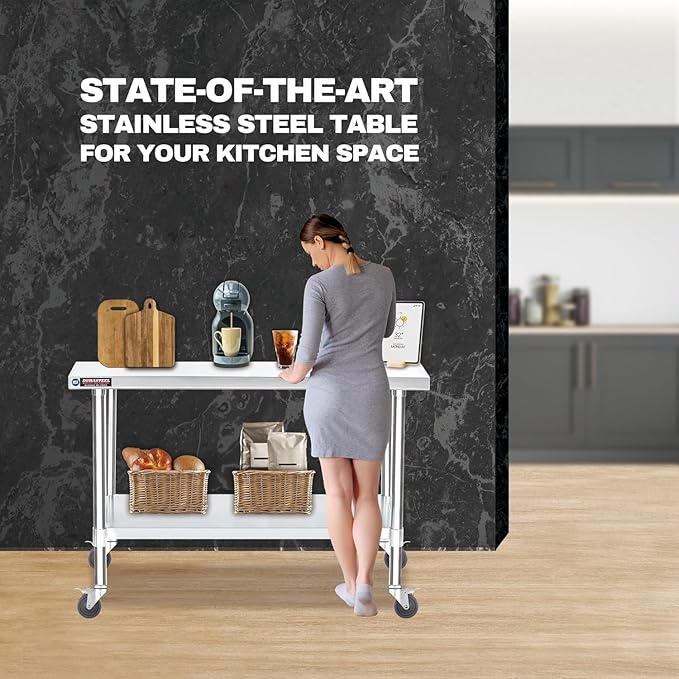 DuraSteel 24x60 NSF Stainless Steel Cart Work Table - Heavy Duty Rolling Food Prep Table Countertop Island - Metal Utility Cart on Wheels Caster Grill Stand Storage Outdoor Kitchen Tables Bar Top