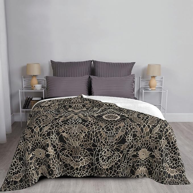 Lace 60x50 Printed Soft Fleece Blanket for Sofa Bed and Camping - Cozy Blanket for Travel Picnics Nighttime Use