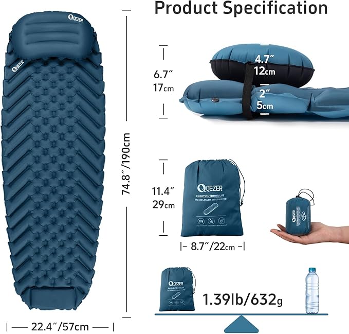 Summer Sleeping Bag with Sleeping pad and Detachable Inflatable Pillow