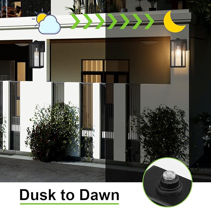Aipsun Outdoor Wall Lantern 2 Packs with Dusk to Dawn Sensor Matte Black Sensor Exterior Light FixturesExterior Wall Sconce with Clear Glass Shade(2700K E26 Bulbs Include)