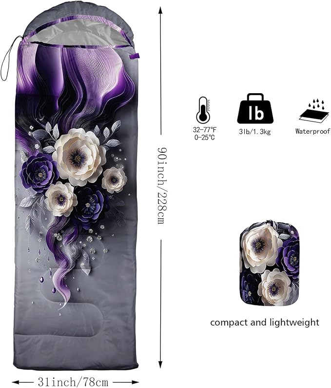 QOOMO Camping Sleeping Bags3 Season Warm &amp Cool WeatherLightweightWaterproof Sleeping Bags for Adults &amp KidsTravelingand OutdoorsCamping Gear Equipment