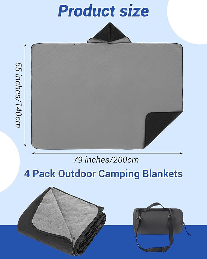 4 Pack Outdoor Camping Blanket Bulk - Fleece Waterproof &amp Foldable Stadium Blanket with Portable Bag for Cold Weather Sports Pet Beach Picnic Stadium Travel Car - 79 * 55inch