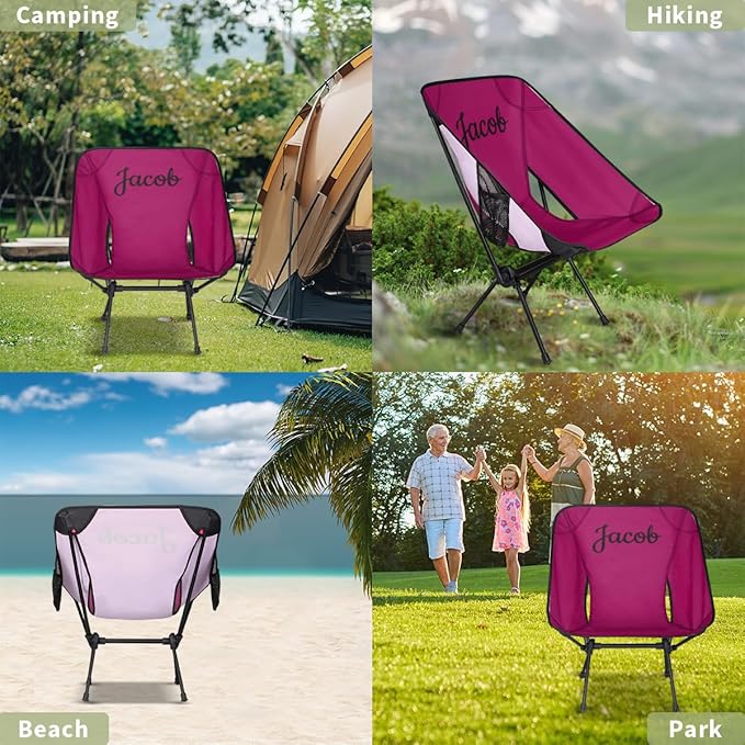 Custom Camping Chair Personalized Portable Backpacking Chair with Name Lightweight Folding Chair for Beach Hiking Rose Red