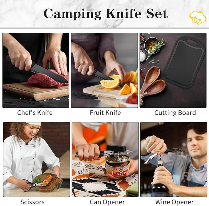 Camping Essentials Cookware Cooking Utensils Set - Portable Camp Kitchen Mess Kit Outdoor Accessories Stainless Steel &amp Silicone Camping Gear Equipment for RV Picnic Grill Black Pro