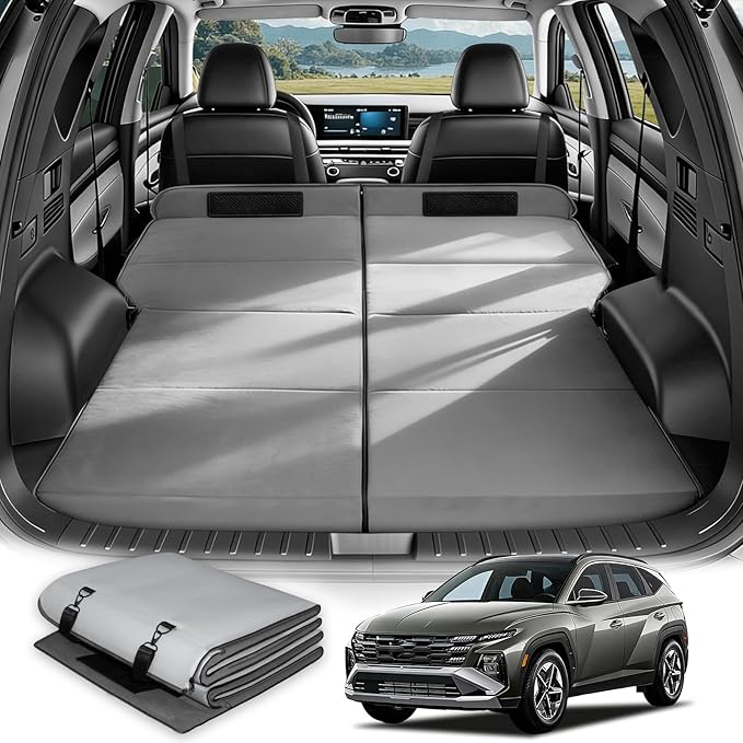 Car Bed for Hyundai Tucson Foldable Non-Inflatable Memory Foam Camping Mattress Thickened Portable SUV Trunk Sleeping Pad Air Mattress Upgrade for Camping &amp Travel Essentials With Storage Bag