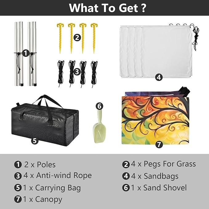 Colorful Tree Life Oil PaintingCamping Sun Shelters 9.2 x 10.5 FT Beach Canopy Tent Sun Shade with Carrying Bag for Camping Trips Fishing Backyard Fun or Picnics 21341443