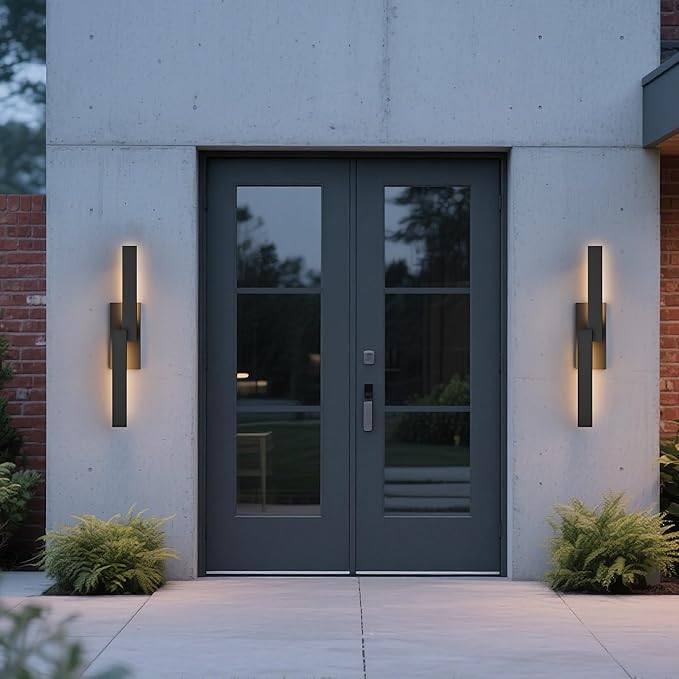 LamQee 31.5 Aluminum Long Outdoor Wall Lights 3000K 1000LM 20W Integrated LED Black Modern Exterior Lighting Fixtures IP65 Waterproof Contemporary Outside Sconce for House Porch Patio Garage Door
