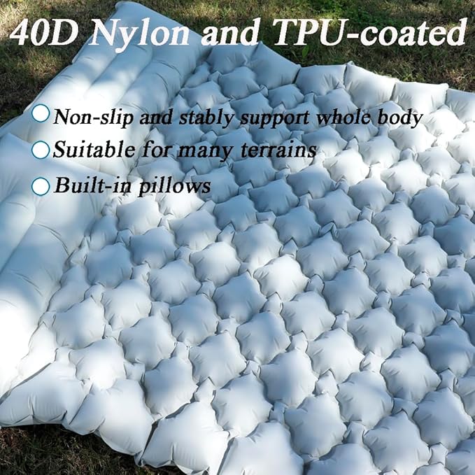 Sleeping Pad for Camping Inflatable Sleeping Mat with Pillow Camping Pad with Built-in Foot Pump Lightweight Camping Mattress Pad for Car Camping Backpacking Tent and Hiking (Full (Grey))