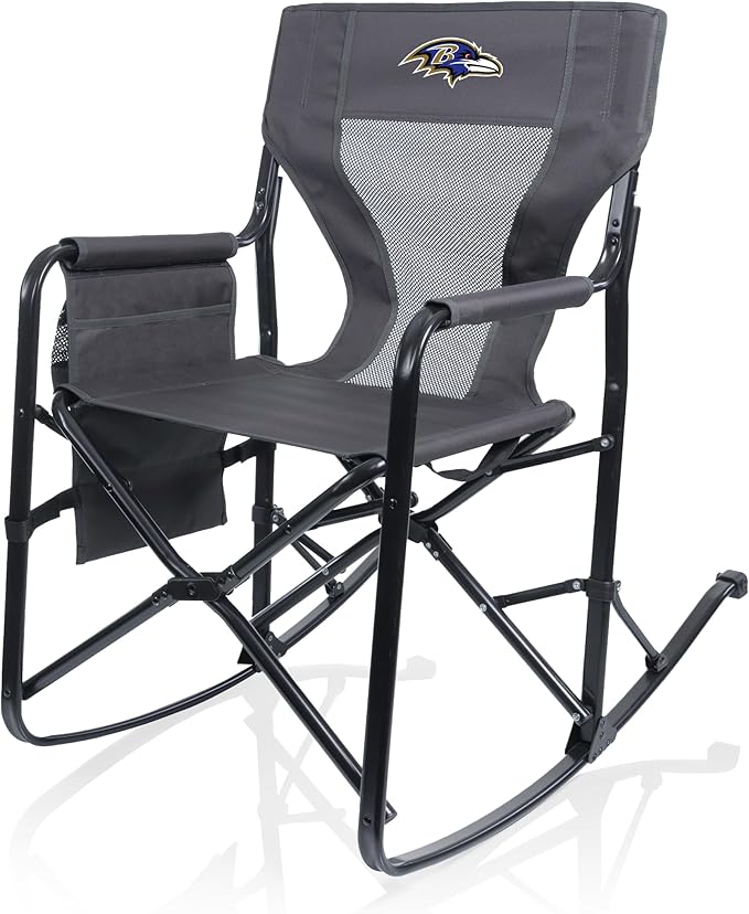 Picnic TIME NFL Baltimore Ravens Woodland Rocking Camping Chair with Storage Caddy Camp Chair for Adults (Charcoal Gray)