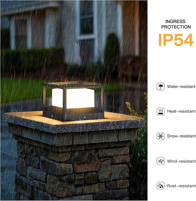 Outdoor Post Lights Hard Wired Modern 9.1 Column Lights AC100-240V Waterproof Pillar Lamp 3000K LED Landscape Lighting Fixture Fence Deck Cap Light for Outside Patio Garden Yard Illumination