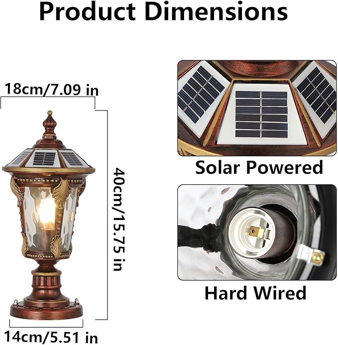 SLAWA Outdoor Solar Column Caps Lamps Modern Exterior Lamp Post Lights - Aluminum Glass Waterproof Deck Pillar Lights for Fence Entry Lawn Landscape Path