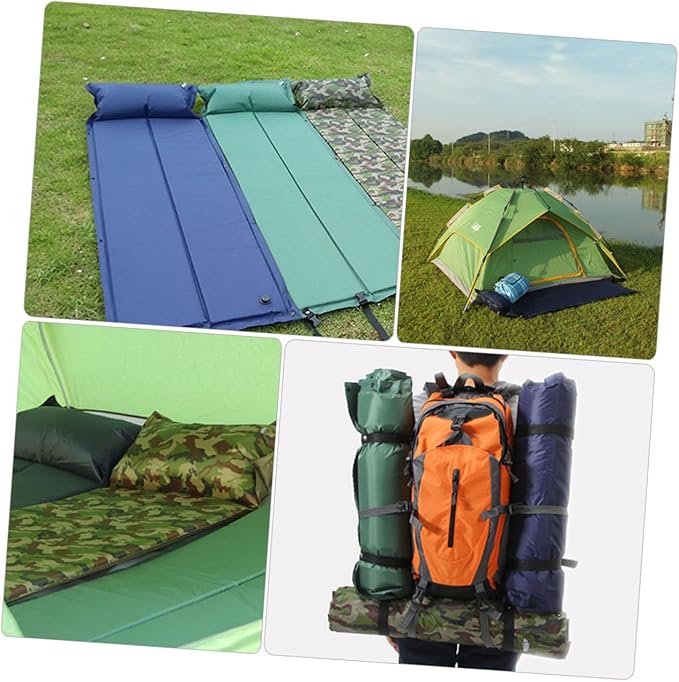 ERINGOGO Inflatable Camping Mat with Pillow Portable Wear Resistant Sleeping Pad for Hiking and Outdoor Activities Convenient Single Camping Mattress Durable Design for Tents and Travel