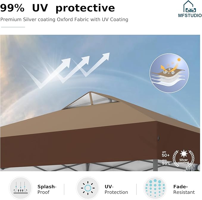 MFSTUDIO 10x10 Pop up Canopy Tent Gazebo Shelter Sun Shade Canopies One Push Setup Portable Popup Easy Set up Tents with Vented TopStorage4 Sandbagsfor BeachPartiesCamping