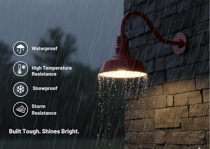 AGB101-10-AS8 RED - Standard Barn Light with Gooseneck Arm | Outdoor LED Lights Classic Floodlight Design for Barn Lights Outdoor Durable Metal Construction Energy-Efficient