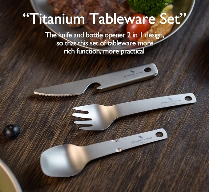 Boundless Voyage Titanium Spoon Fork Knife Telescopic Chopsticks Kitchen Utensils Set Folding Tableware Dinnerware Set Camping Flatware for 1-4 Person