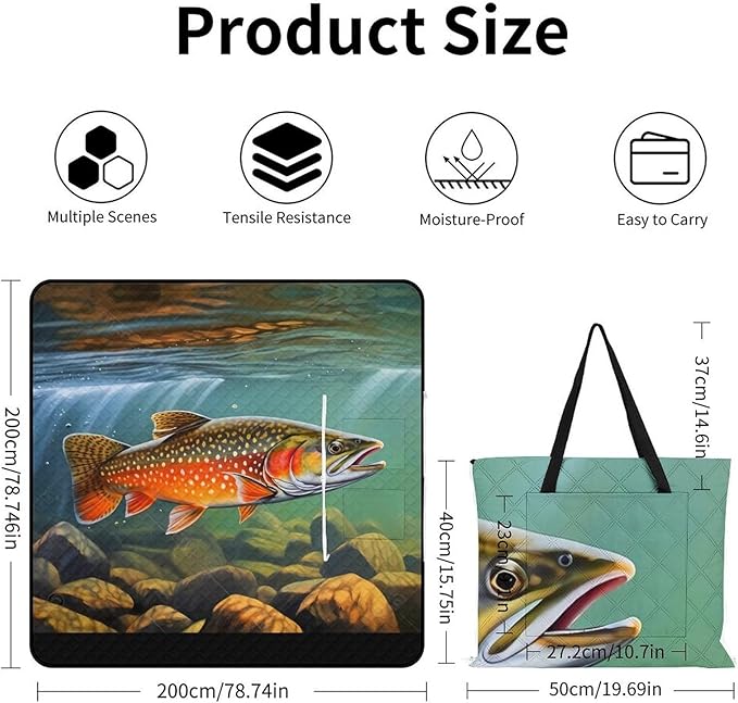 Brook Trout Fly Fishing_79629943 Print Zipper Style Picnic Mat Waterproof &amp Heat-Insulating Foldable Into A Shopping Bag