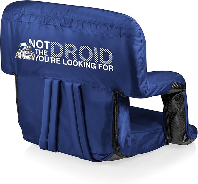 PICNIC TIME Star Wars R2-D2 Ventura Reclining Stadium Seat with Back Support Portable Bleacher Floor Beach Chair with Cushion Backpack Straps (Navy Blue)