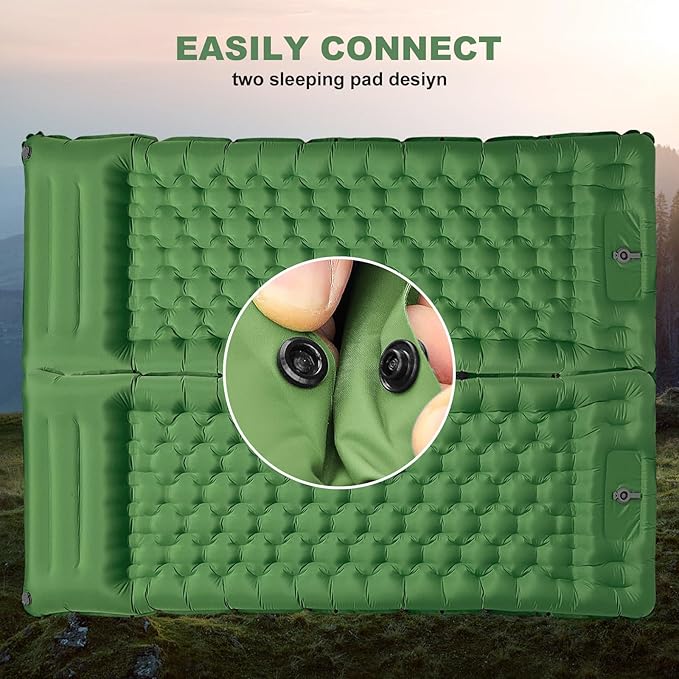 Camping Sleeping Pad with Pillow: Extra Thick 4.7 Inch Ultralight Self Inflating Air Mat Connectable 50D Insulated Sleep Mattress for Backpacking Camp Hiking Tent (Olive Green)