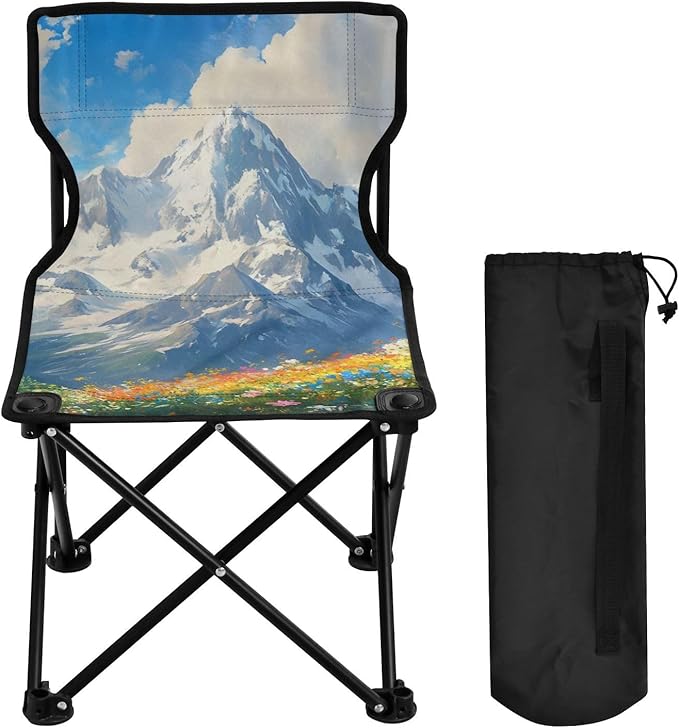 Spring Snow Mountain Portable Camping Chairs Folding Chair - Durable Oxford Fabric Lightweight Iron Frame Easy Fold Design - Ideal for Outdoor Activities Camping Fishing and Travel
