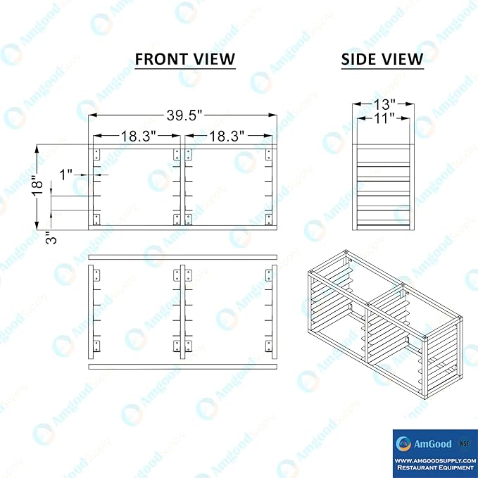 AmGood Wall Mounted Sheet/Bun Pan Rack - 40 x 13 x 18. Fits 10 Half Size Pans. NSF