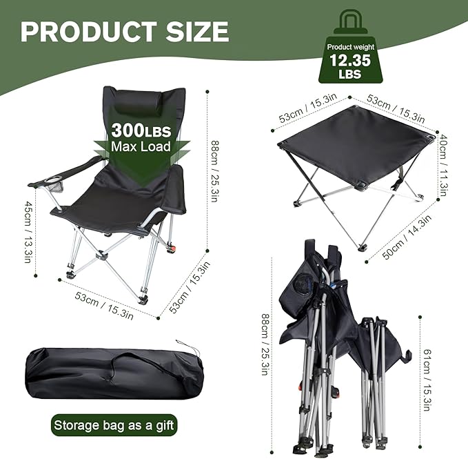 Portable Camping Chair with Footrest Folding Lounge Chair Reclining Chair for Outside with Cup Holder Side Pocket and Pillow Heavy Duty Collapsible Chair for SportsOutdoors &amp Lawns
