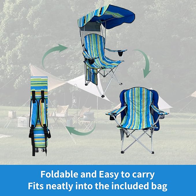 Camping Chair with Canopy Shade Adjustable Portable Folding Camping Chair with Cup Holder &amp Side Pocket for Beach Fishing Camping- Support 330 LBS (Streak)