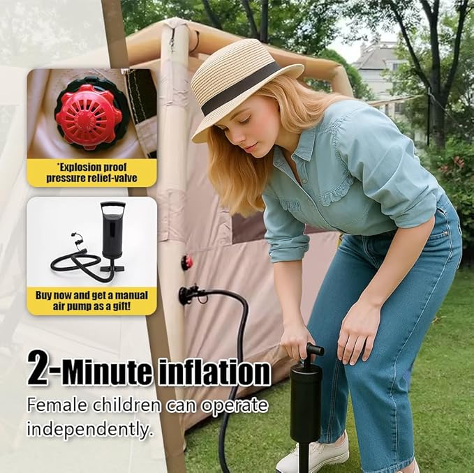 7.2' x 7.2' Inflatable Tents for Camping Easy Setup Inflatable Tent House4 Season Blow Up Camping Tent with Pump Waterproof Sunproof Outdoor Glamping House