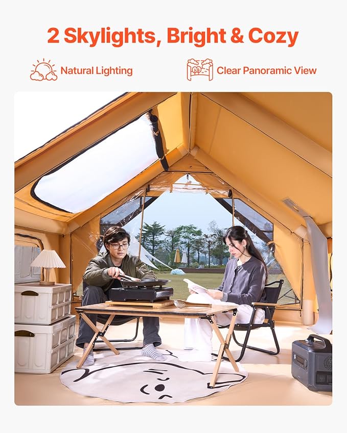 VEVOR Inflatable Tents for Camping Easy Setup Blow up Tent with Hand Pump 4 Season Glamping Tent with Stove Jack Doors &amp Mesh Windows Storage Bag Included for Easy Taking