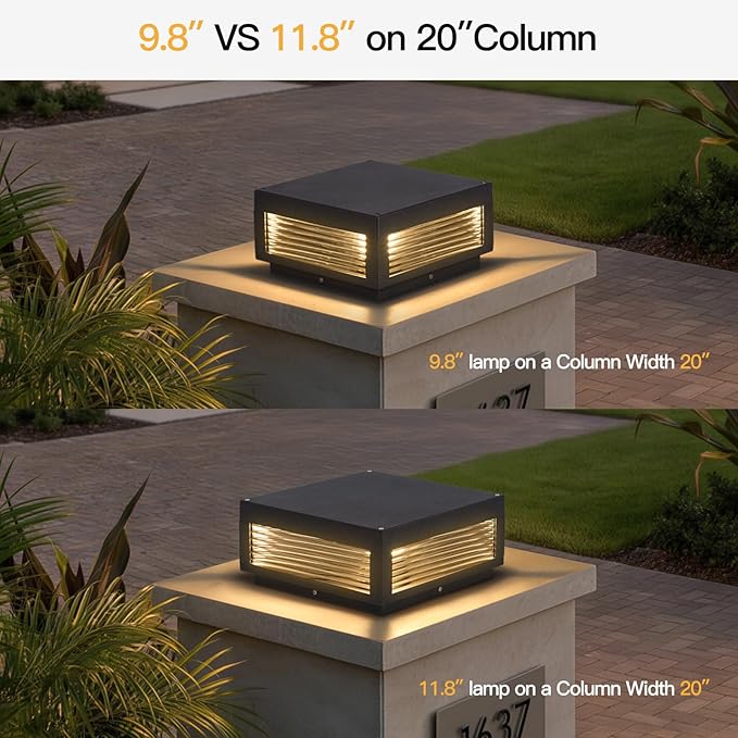 Outdoor Post Lights Hard Wired 11.8 Outdoor Column Lights IP54 Waterproof Large Modern Pillar Light 3000K E26 Bulb Landscape Lamp Post Light Square Column Lighting for Patio Garden Deck Yard
