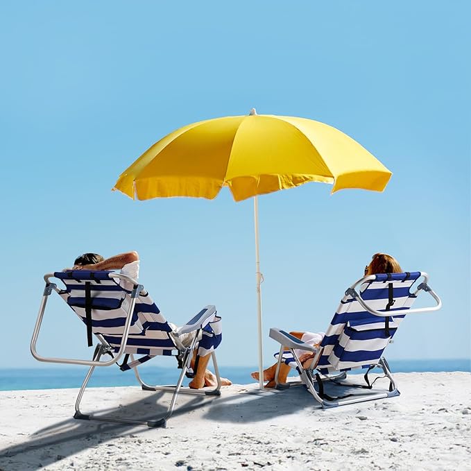 Tall Beach ChairFolding Backpack Beach Chair with 5 PositionsLightweight Beach Camping Chairs with Cooler BagCup HoldersTowel Barfor Adults (Blue Stripes)