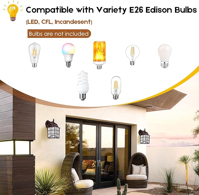 2-Pack Dusk to Dawn Outdoor Wall Light Waterproof Exterior Wall Lantern Lighting Fixtures with Photocell Sensor Brown Modern Outside Wall Sconce with E26 Base for House Porch Garage