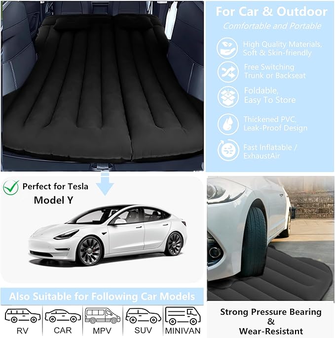 Car Air Mattress Inflatable Bed Compatible with Tesla Model Y Mattress for SUV Truck RV Van Backseat Trunk 6.4 ft Portable &amp Foldable Car AirBed Sleeping Pad for Tent Travel Camping Essentials B