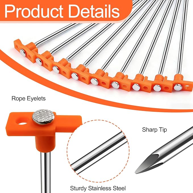40 Pack Tent Stakes Heavy Duty 7.8 Inch Galvanized Non-Rust Metal Tent Pegs Ground Stakes Canopy Anchors Spikes Camping Accessories for Patio Garden Canopies Grassland Orange
