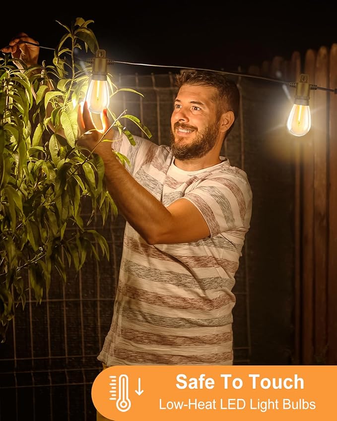 Outdoor String Lights 100FT Patio With 54 S14 Vintage Waterproof &amp Shatterproof LED Bulbs 2700K Hanging for Outside Backyard Cafe Garden Bistro (2Pack 50FT)