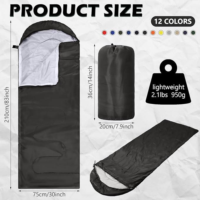 Junkin 12/36 Pcs Camping Sleeping Bag Bulk for Adults Homeless 4 Season Cold Warm Weather Sleeping Bags Waterproof Lightweight with Compression Sack for Hiking Travel Outdoor