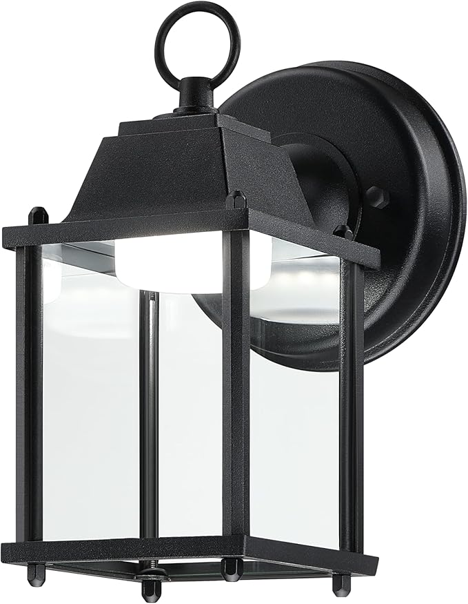 LIT-PaTH Outdoor LED Wall Lantern Wall Sconce as Porch Lighting Fixture 5000K Daylight White 9.5W 800 Lumen Aluminum Housing Plus Glass Black Finish 1-Pack