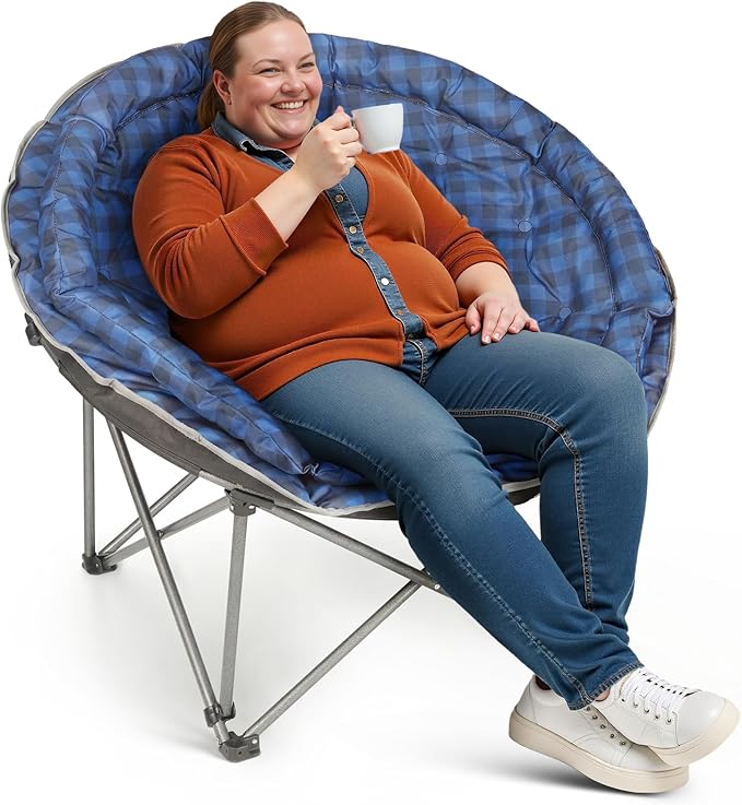 Oversized XXL Folding Round Camping ChairSuper Comfy Padded Moon Camp ChairsHeavy Duty Supports 200 Kg Outdoor Lawn Chairs for AdultsPerfect for IndoorFamily CampingHikingPicnics and Garden