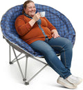 Oversized XXL Folding Round Camping ChairSuper Comfy Padded Moon Camp ChairsHeavy Duty Supports 200 Kg Outdoor Lawn Chairs for AdultsPerfect for IndoorFamily CampingHikingPicnics and Garden