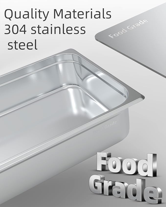 ACEKOOL 6 Pack 4 Hotel Pans Stainless Steel Catering Pans Deep Steam Table Pan Storage Food Tray Anti-Jam Steam Table Food Chafing Dish Pan for Catering Buffet
