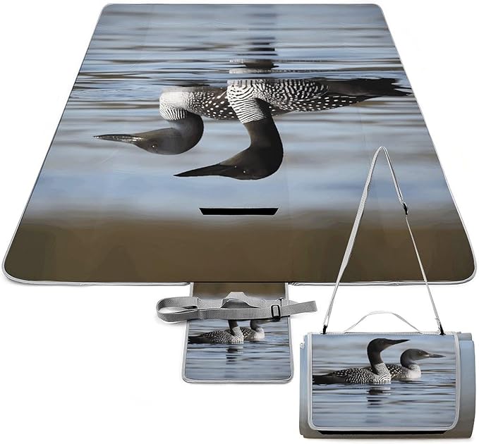 Loon Birds Beach BlanketPortable Waterproof Picnic Blanket58.3''x 58.3'' Extra Large Picnic Mat for BeachCamping Grass Lawn Park Accessorie for Festival BBQ