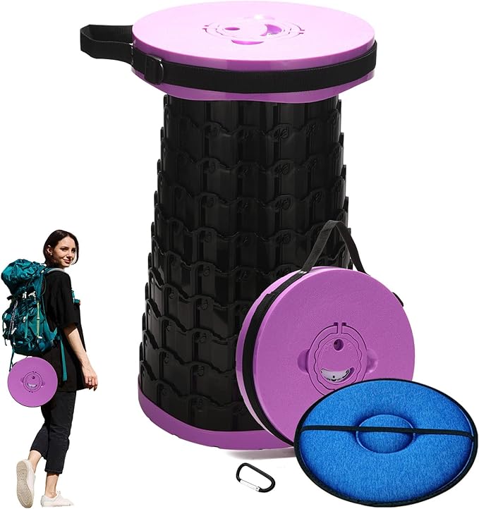 Upgraded Collapsible Stool with Cushion 1000 lbs Capacity &amp 19.7-in High Wider &amp Taller Heavy Duty Portable Telescoping Foldable Seat for Adults Camping Travel Music Festivals Outdoors
