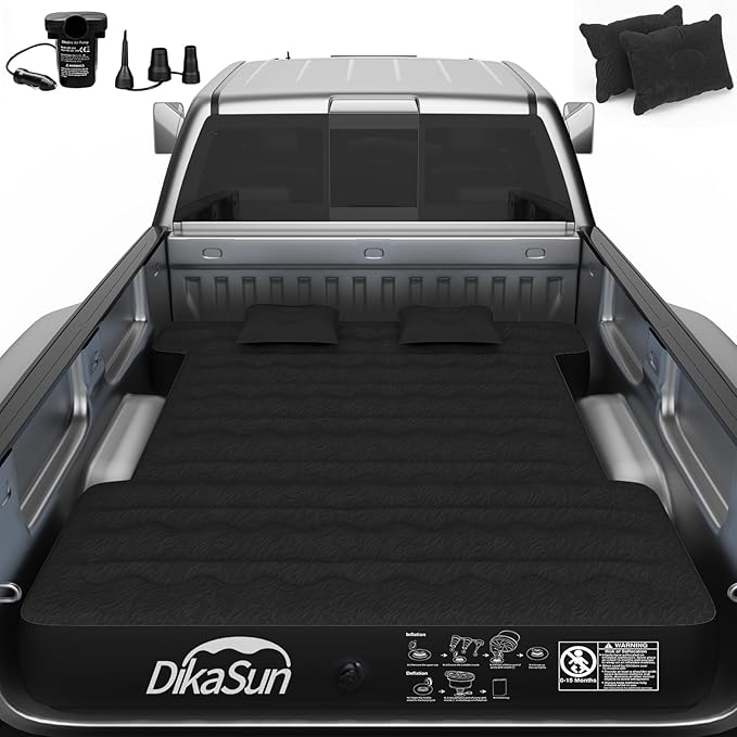 Truck Bed Mattress Truck Bed Air Mattress for 5.5-5.8ft Full Size Short Beds Inflatable Camping Air Mattress Truck Tent Accessories with Pump &amp Carry Bag(A-Black)