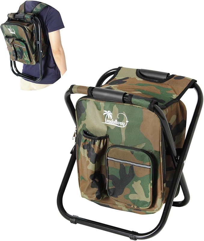 LEADALLWAY Fishing Chair with Cooler Bag Compact Fishing Stool Foldable Camping Chair