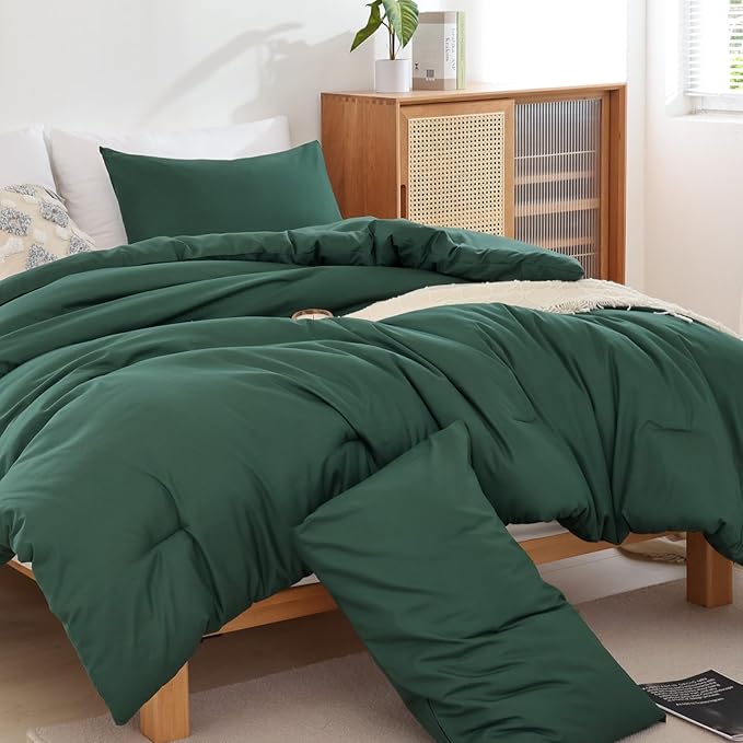 ROSGONIA California King Comforter Set Emerald Green 3pcs (1 Boho Dark Forest Green Cal King Comforter &amp 2Pillowcases) Oversized Blanket Quilt