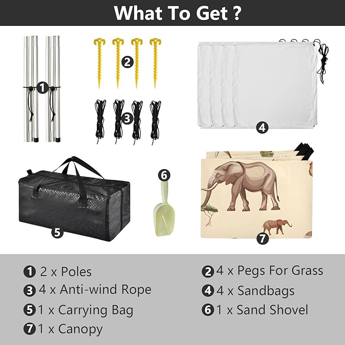 African Animals Camping Sun Shelter Beach Tent Portable Beach Sun Shade Outdoor Canopy for Camping Trips Fishing Picnic