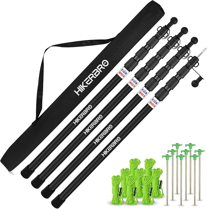 Tarp Poles Telescoping Tent Pole Set of 4 7.7ft Aluminum Lightweight Portable Support Rod with Protection Cap for Camping Awning Sun ShadesRain Fly Free Guylines &amp Stakes (4 Poles)