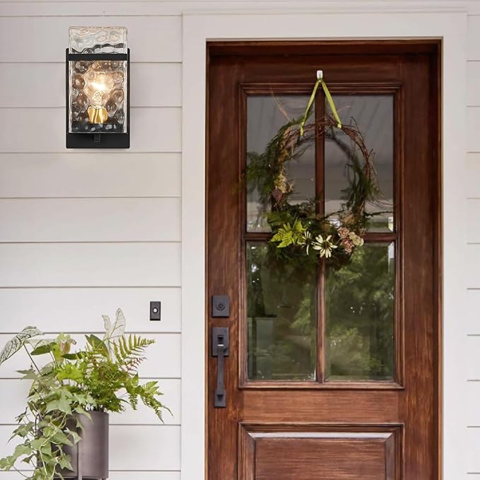 Outdoor Wall LightExterior Waterproof LanternsBlack Porch Sconces Wall Mounted Lighting with E26 Sockets &amp Glass Shades for GarageDoorwayPatioFront Door