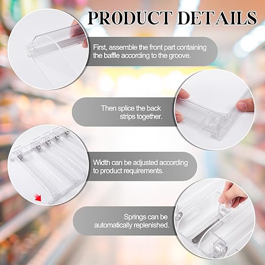 Wesiti 9-Pack Spring-Loaded Shelf Pusher Kit for Retail Adjustable Width 12 D x 24 L Automatic Retail Display Organizer Snack Dispenser for Supermarket Store Pharmacy Gondola Shelf