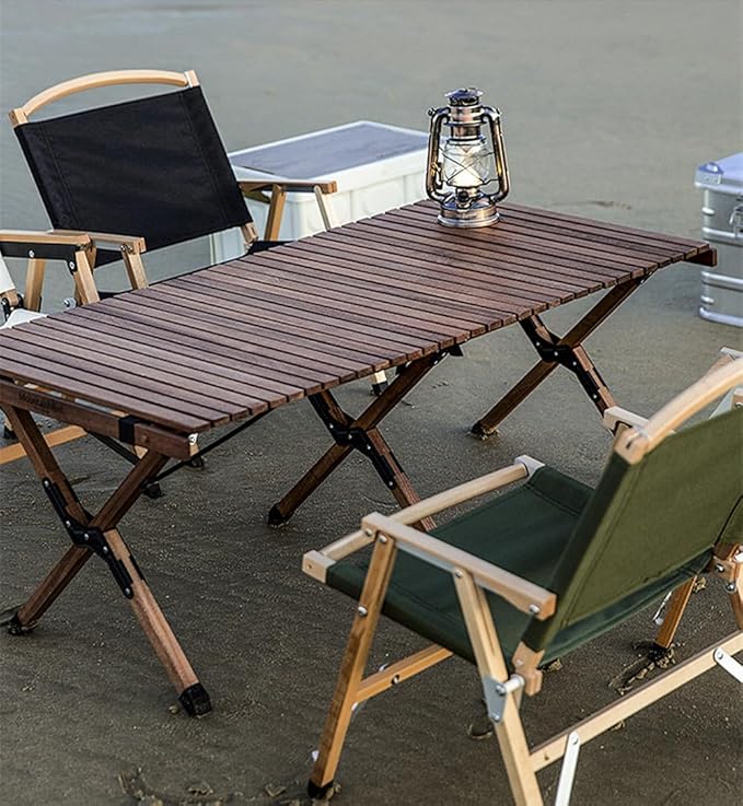 UNISTRENGH Wooden Folding Camping Chair Portable Beech Wood Outdoor Backrest Chair for Road Trip Fishing Beach Patio and Backyard (Black/Walnut Color)